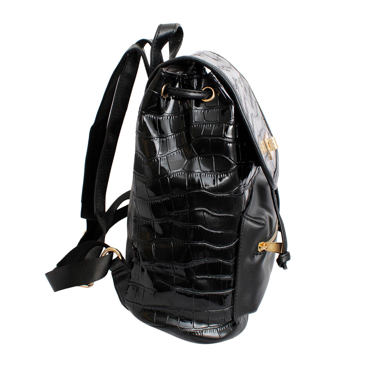 Backpack Black Croc Flap Bag Set for Women