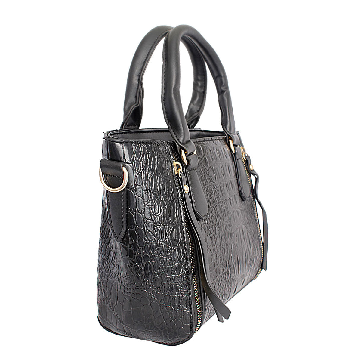 Black Croc Tote Pouch Set