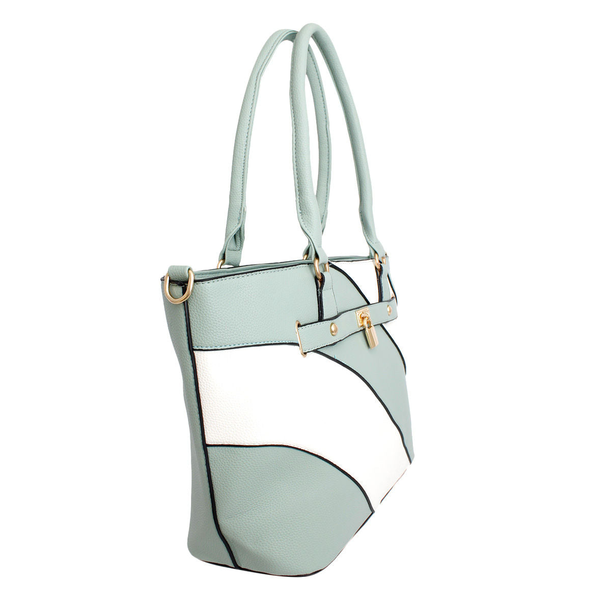 Tote Light Green and White Stripe Handbag Women