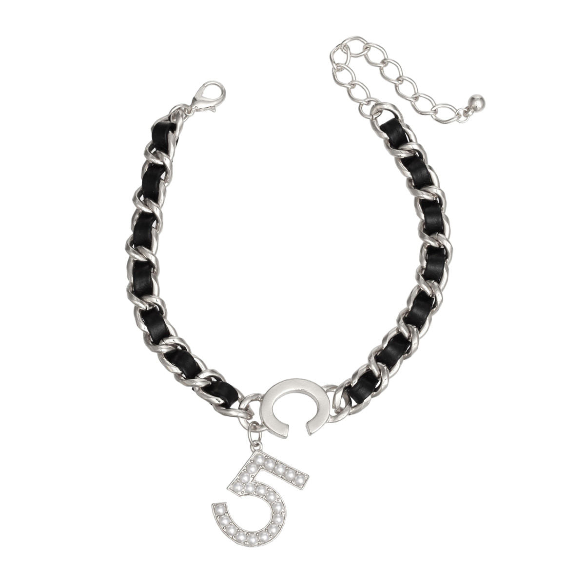 Anklet Black Woven Silver Chain No 5 for Women