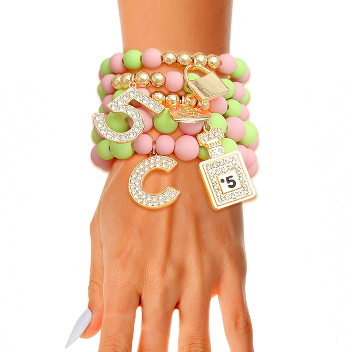 Matte Pink and Green No.5 Boutique Charm Bracelets