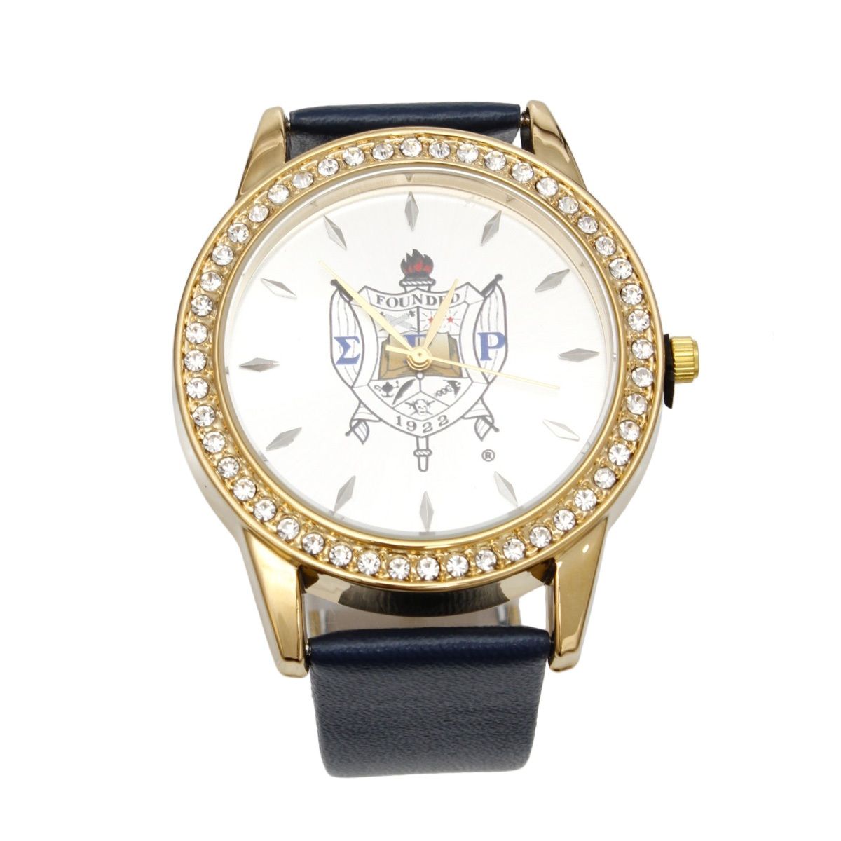 SGRHO Blue Leather Gold Sun Cut Dial Watch Women