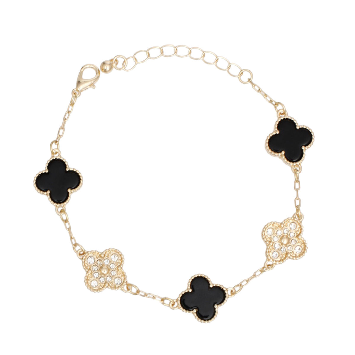 Bracelet Gold Black Clover Station Charm Women