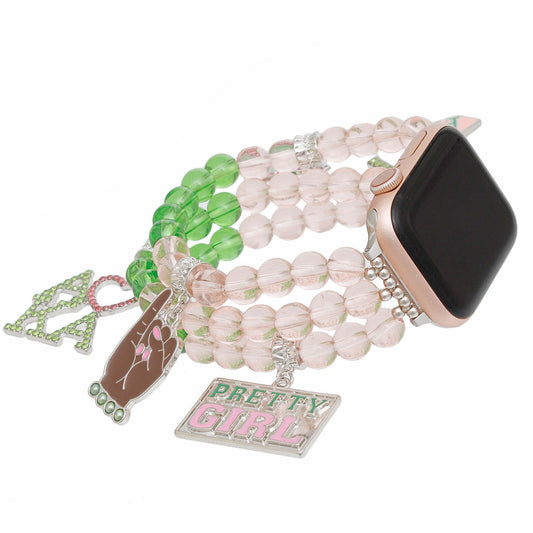 AKA Sorority Pink Green Glass Watch Band for Women