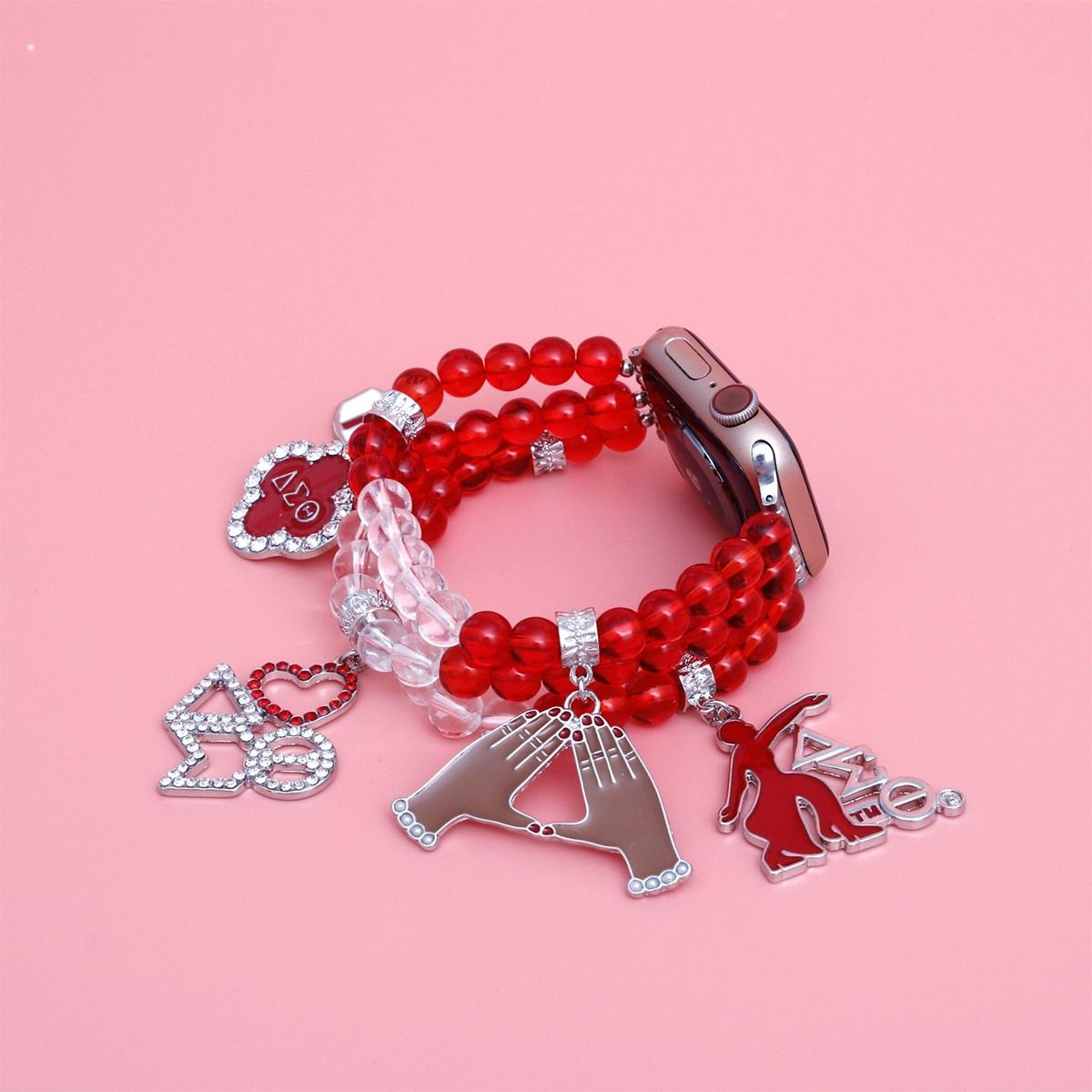 Updated DST Red Clear Glass Bead Charm Watch Band