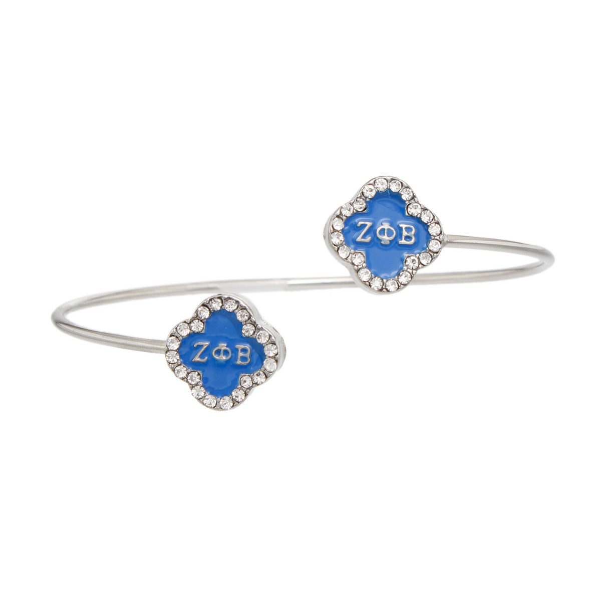 ZPB Sorority Rhinestone Blue Clover Open Bangle