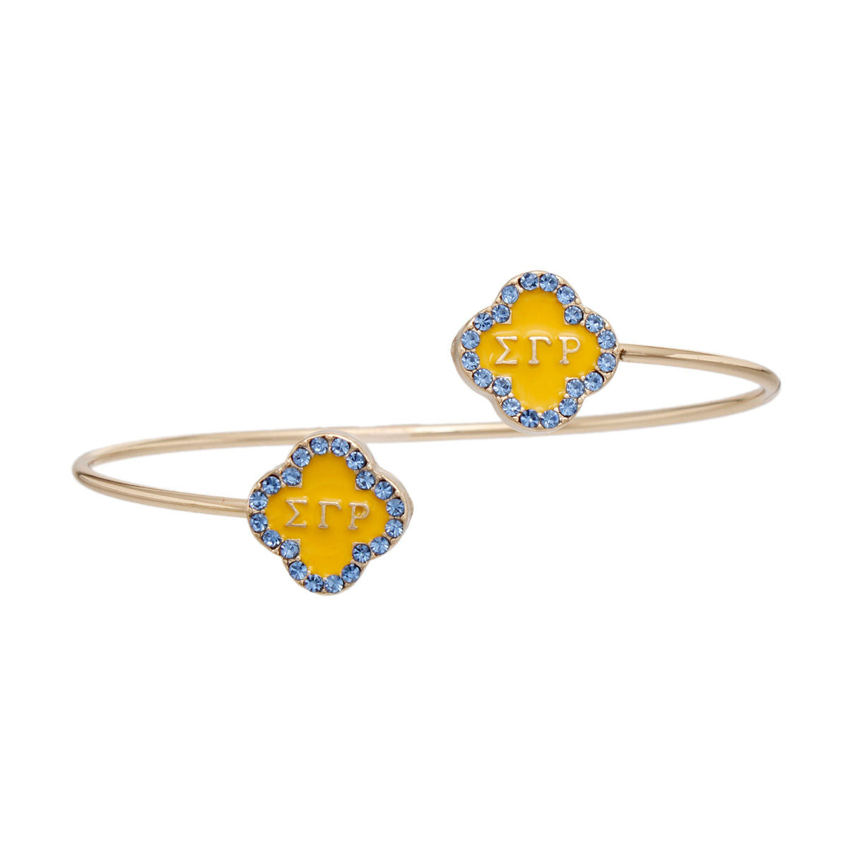 SGRHO Sorority Rhinestone Gold Clover Open Bangle