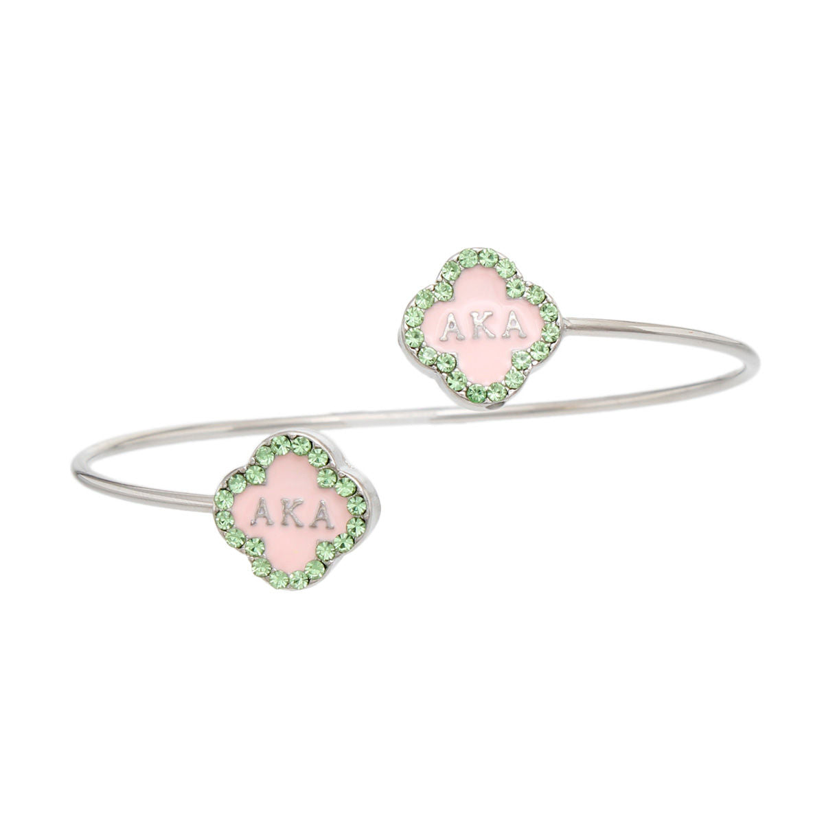 AKA Sorority Rhinestone Pink Clover Open Bangle