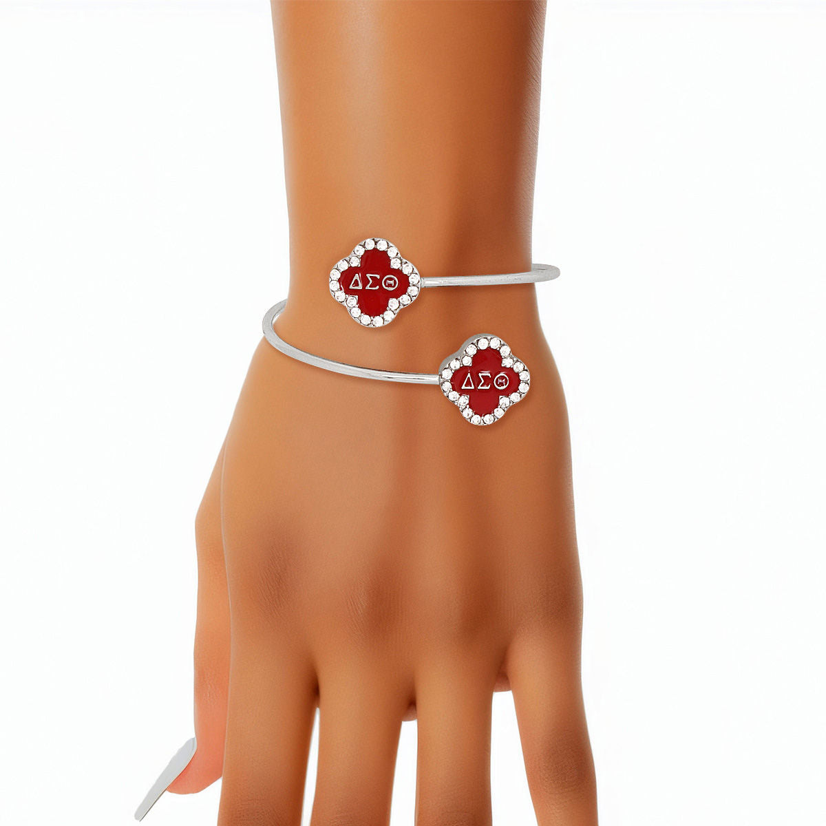 DST Sorority Rhinestone Red Clover Open Bangle