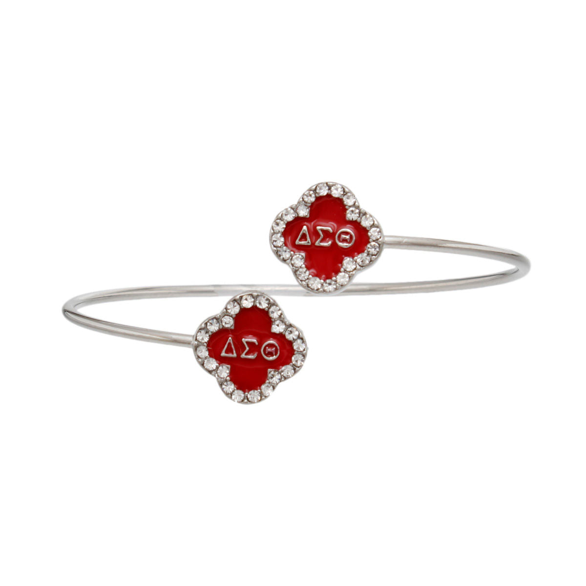 DST Sorority Rhinestone Red Clover Open Bangle