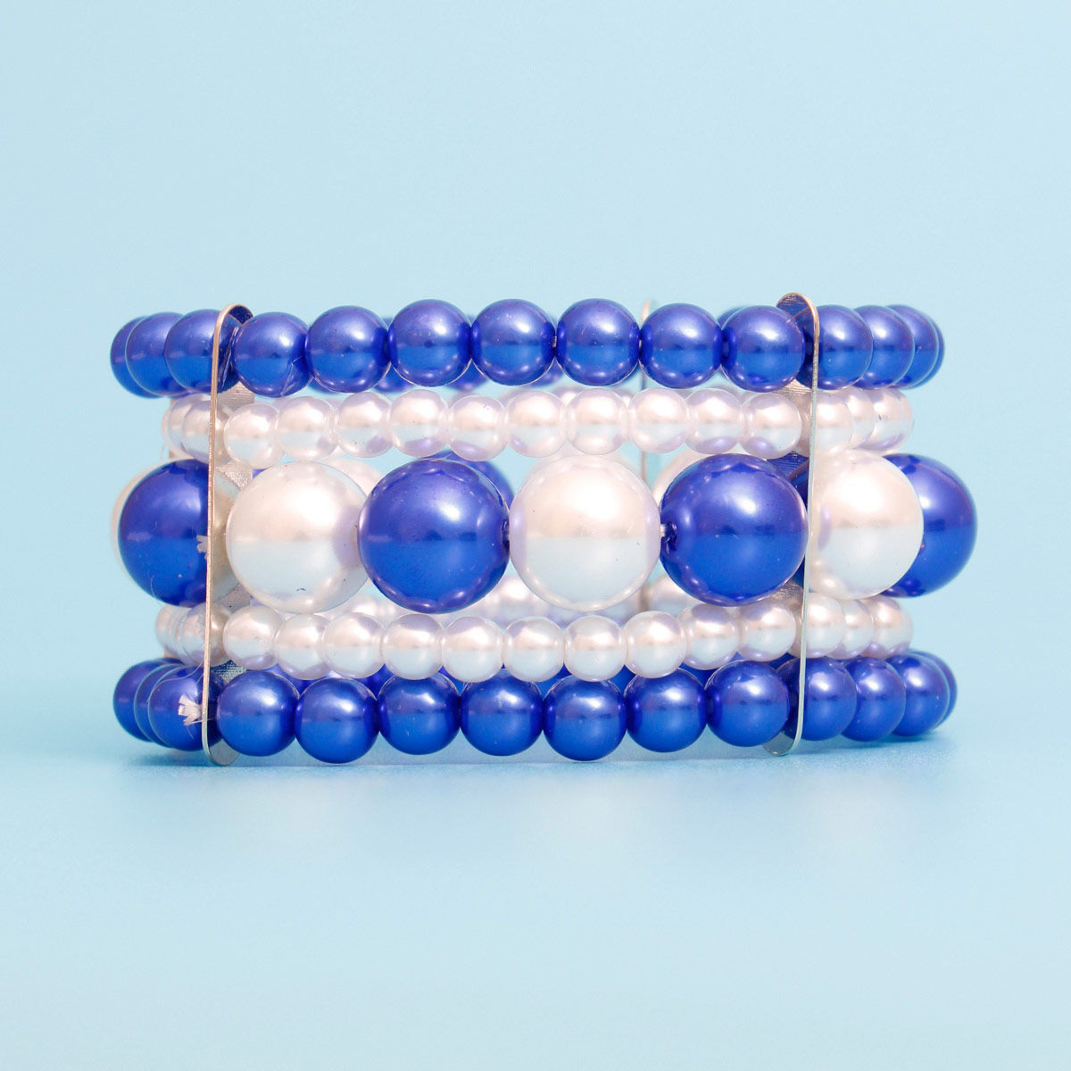 Bracelet Blue White Stacked Pearls for Women