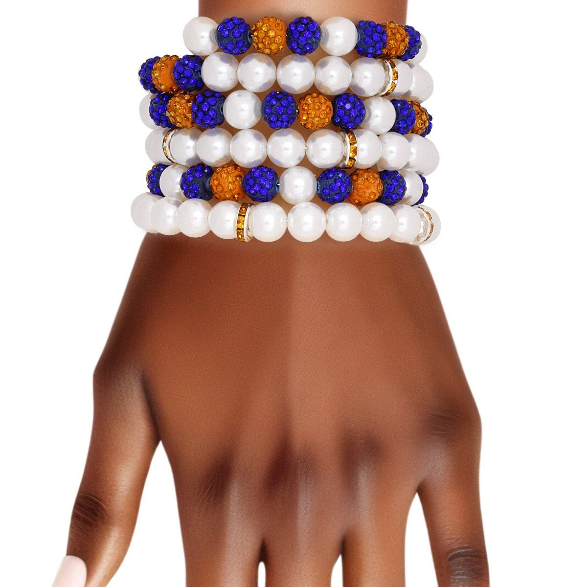 SGRHO White Pearl and Bead Memory Wire Bracelet