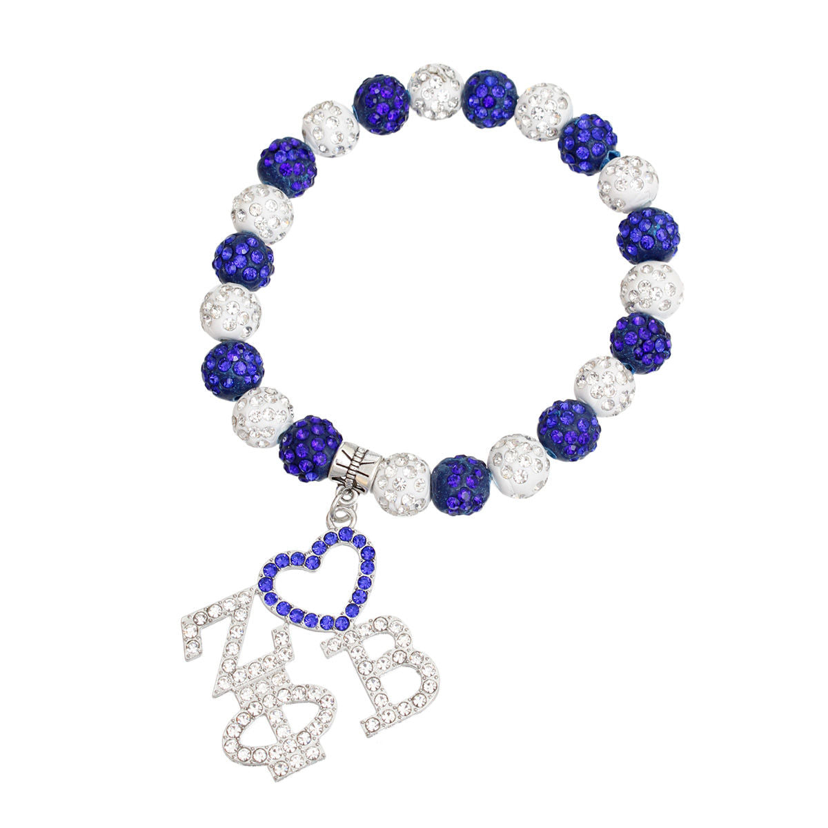 ZPB Blue White Bling Sorority Charm Bracelet