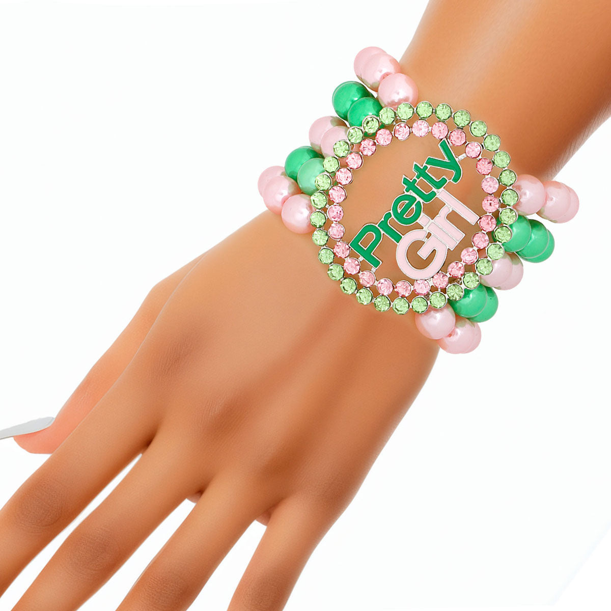 AKA Pink Green Pearl Pretty Girl Stone Bracelet