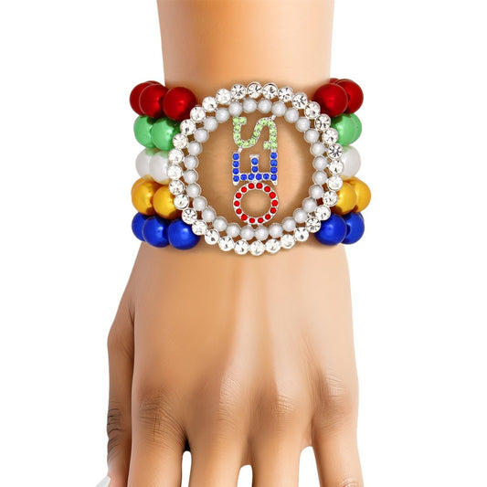 OES Sorority Round Multi Pearl Bracelet for Women