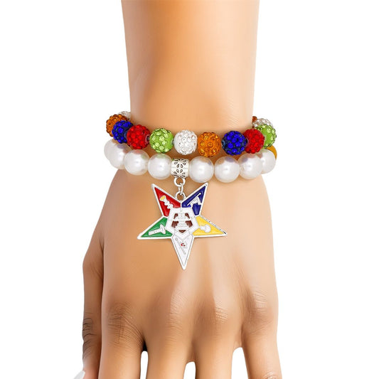 OES Sorority Pearl Ball Bead Star Charm Bracelets