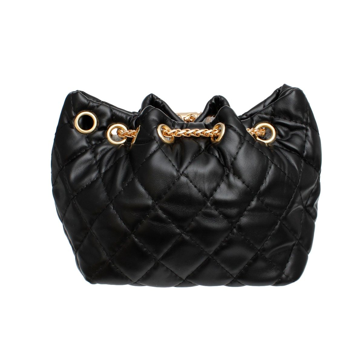 Mini Bucket Black Quilted Gold Camellia Luxe Bag