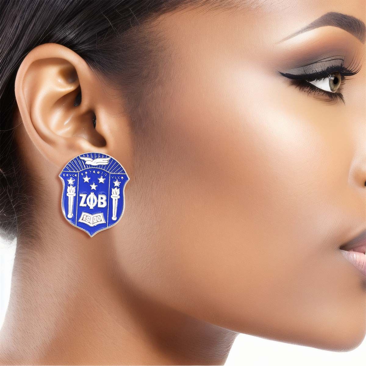 Blue White Crest Studs