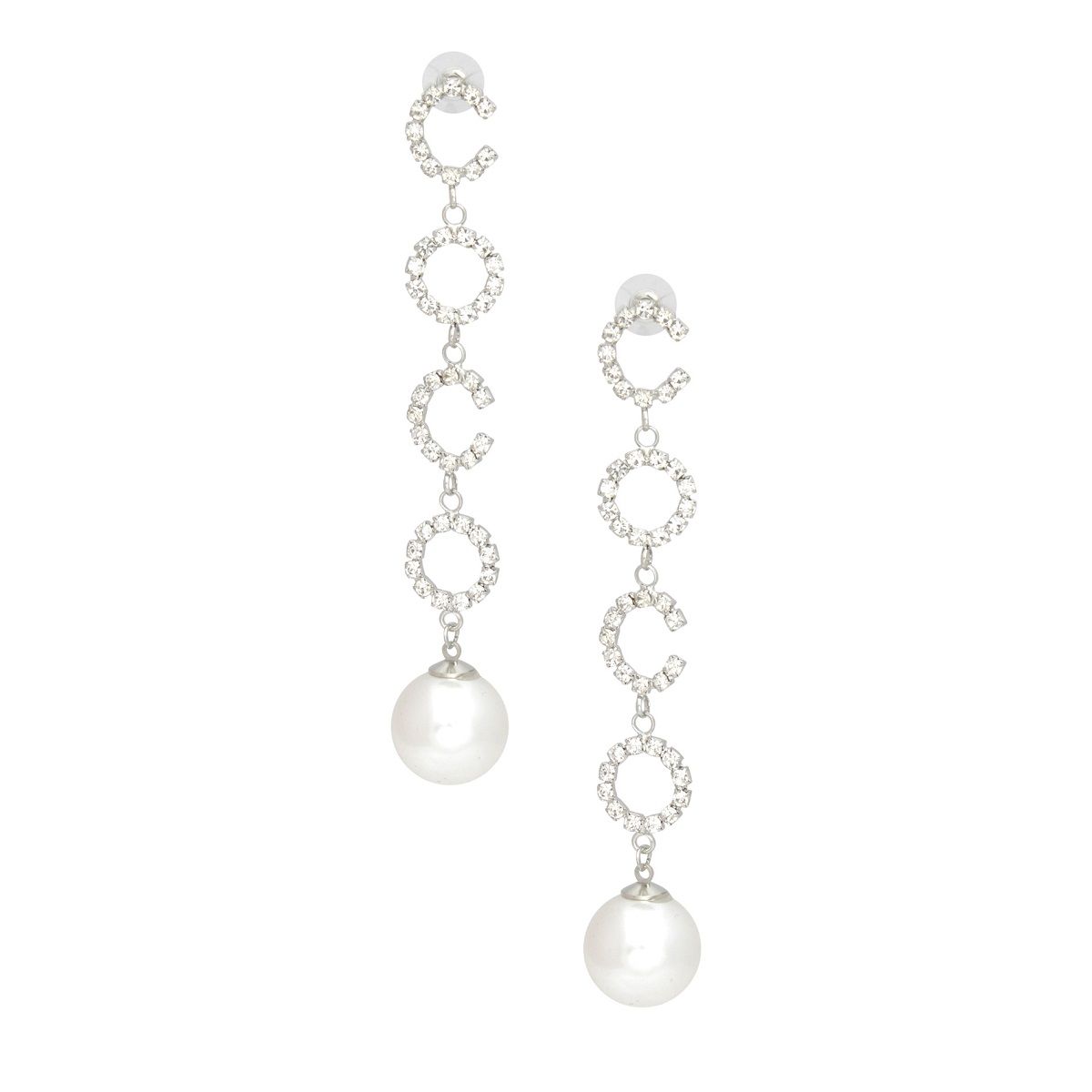 Dangle Silver COCO Pave Pearl Long Earrings Women