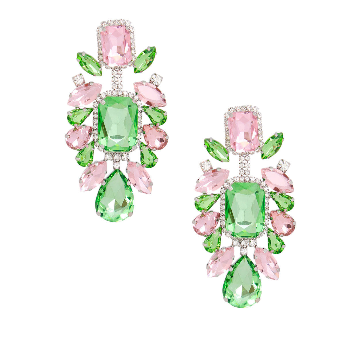 AKA Pink Green Glass Crystal Clip Ons