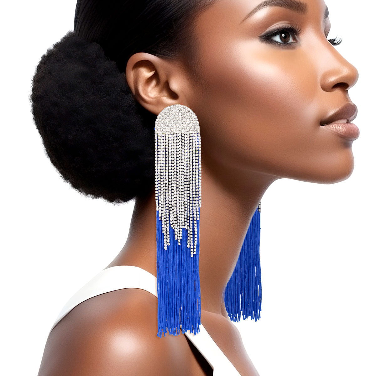 Tassel Royal Blue Long Fringe Glam Earrings Women