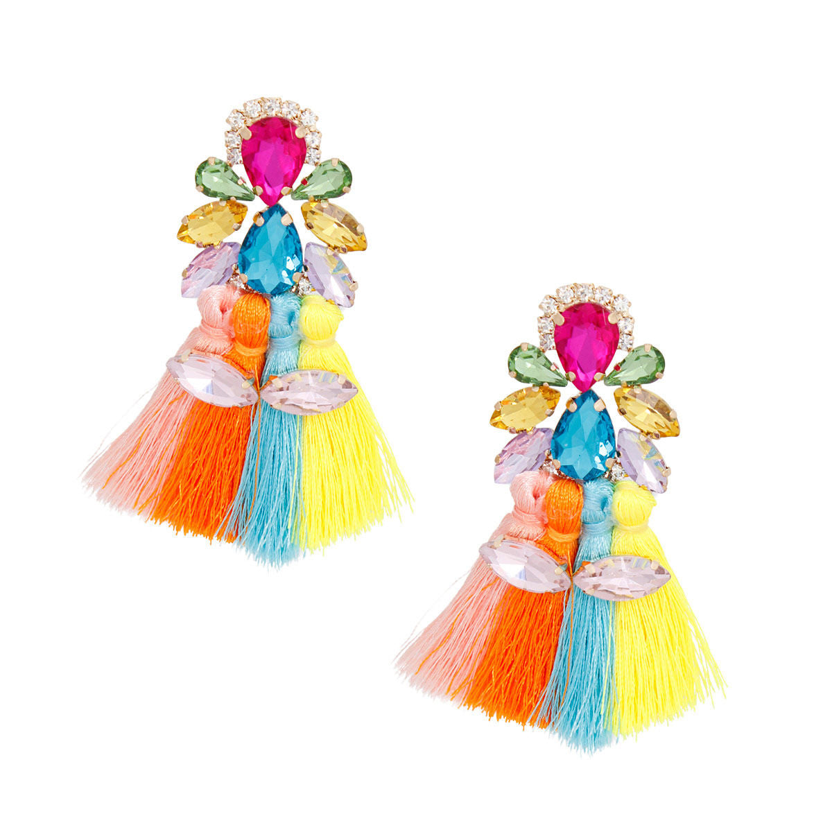 Tassel Multicolor Crystal Med Earrings for Women