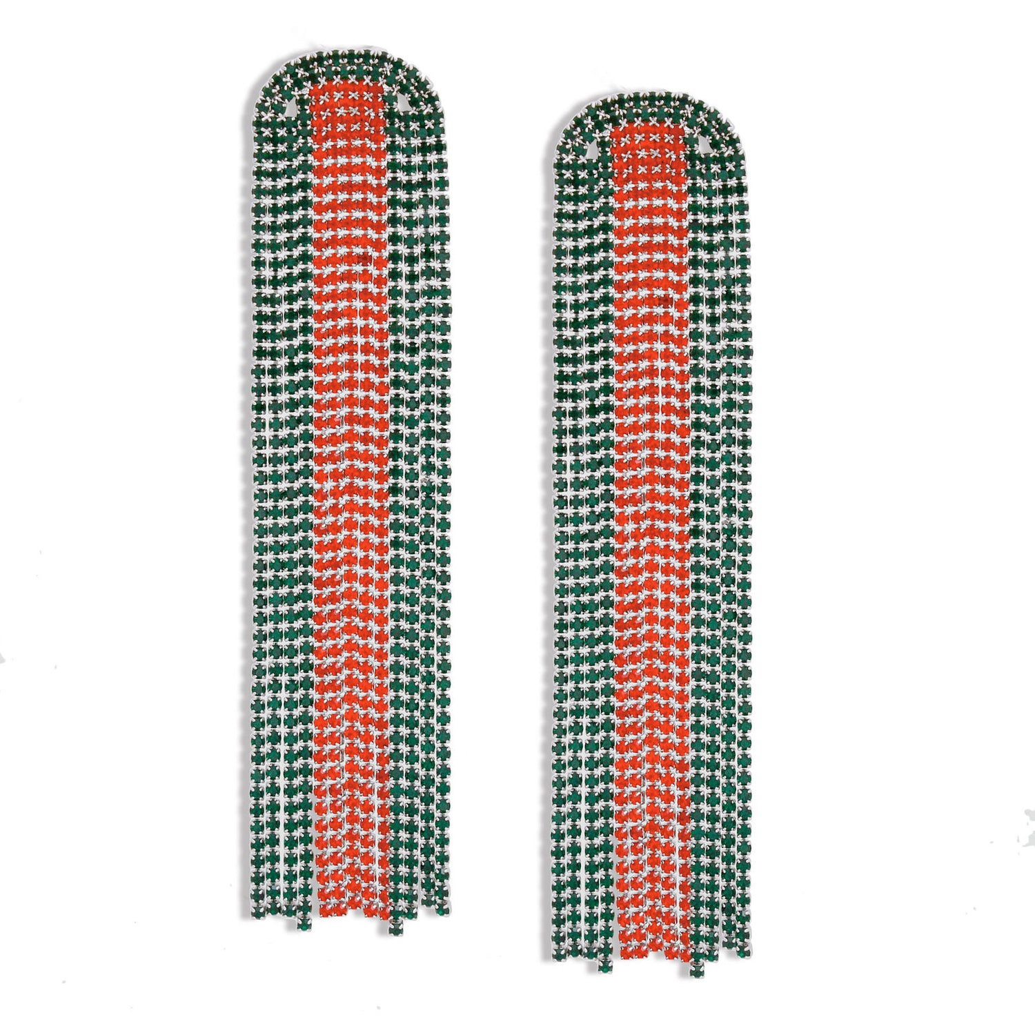 Fringe Red and Green Long Arched Earrings Women