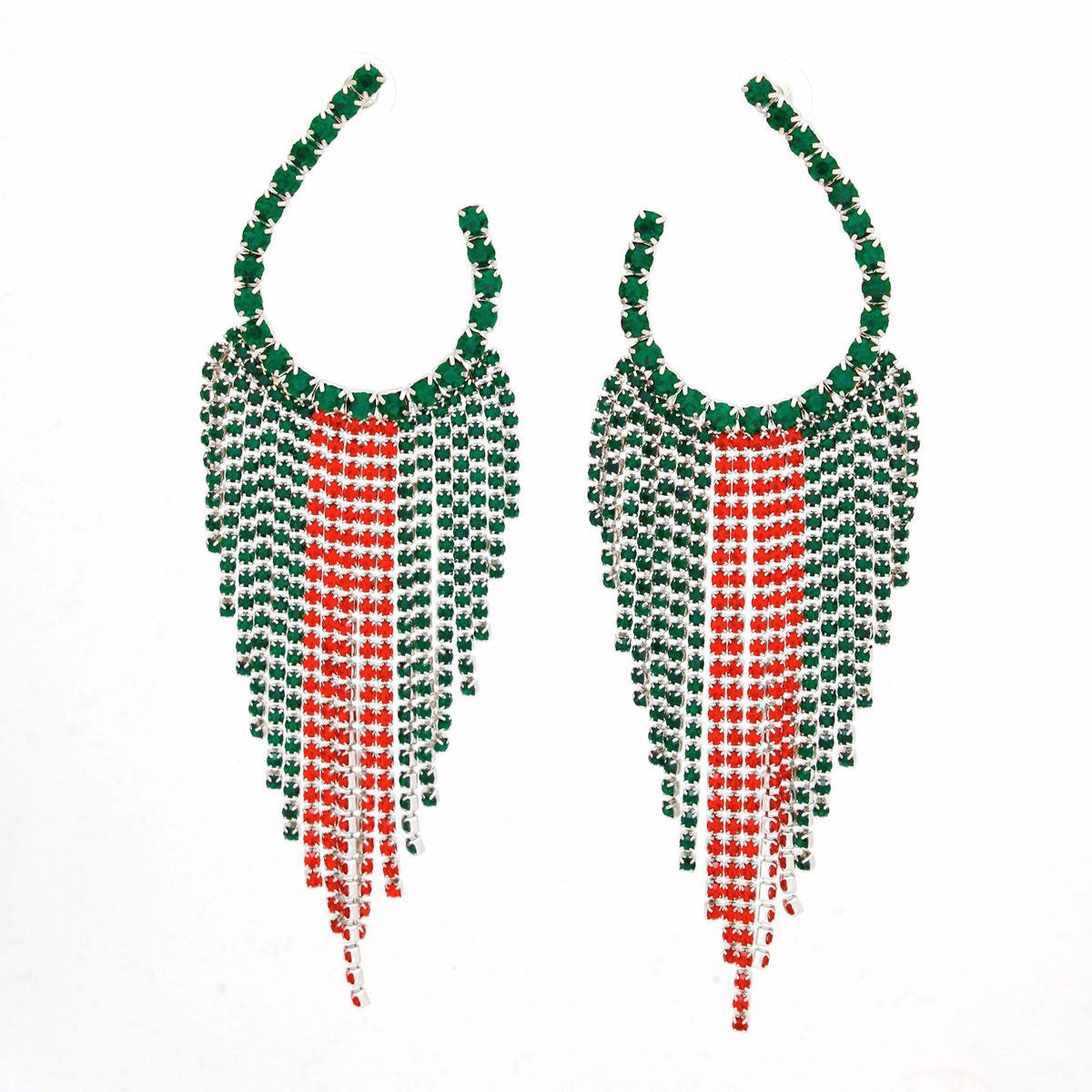 Fringe Red and Green Long Horseshoe Earrings Women