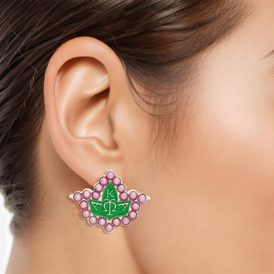 AKA Sorority Pink Pearl Green Ivy Leaf Studs