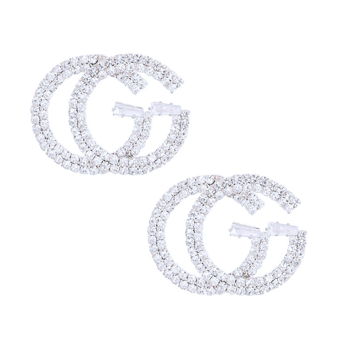 Silver Pave Designer G Logo Studs