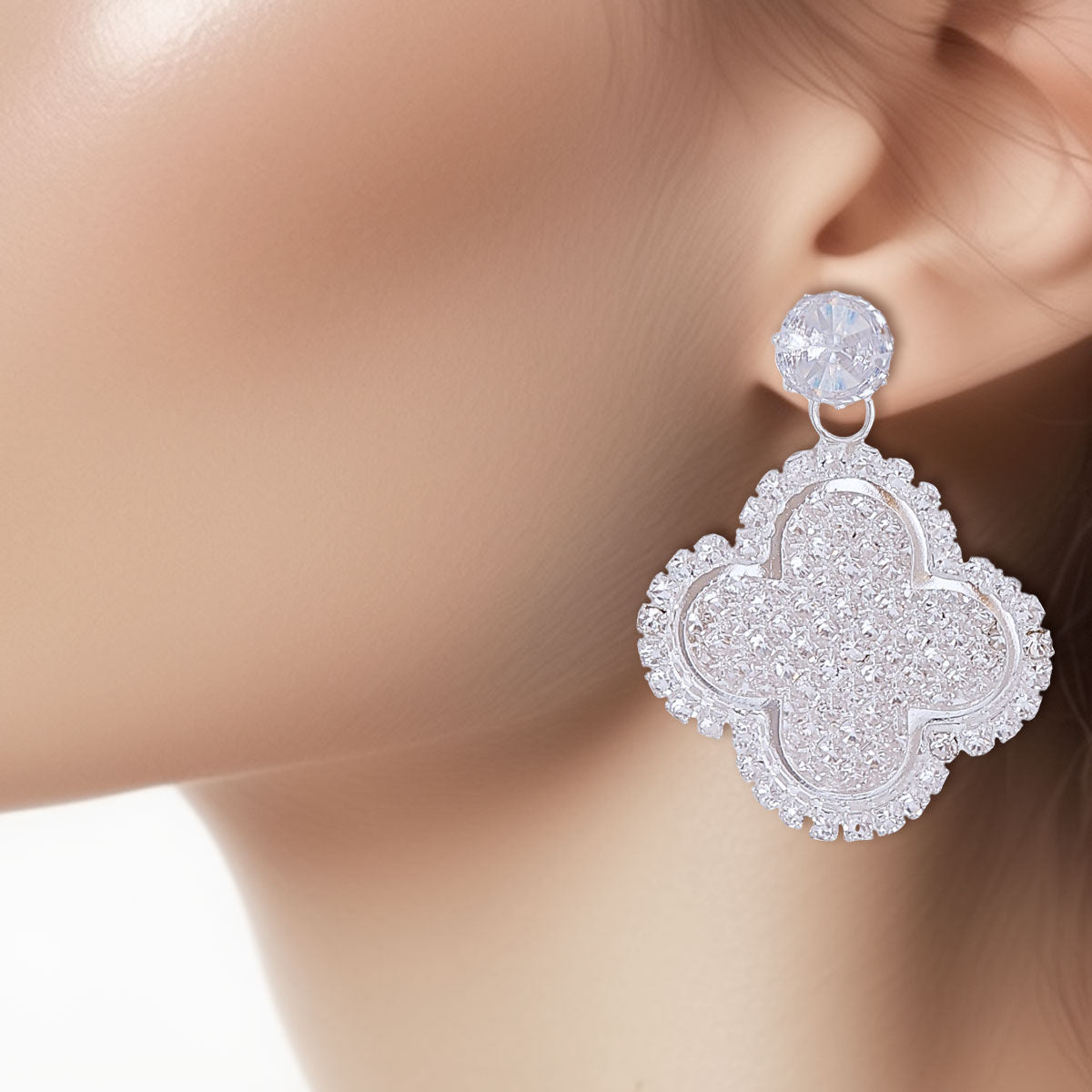 Silver Pave Clover Earrings