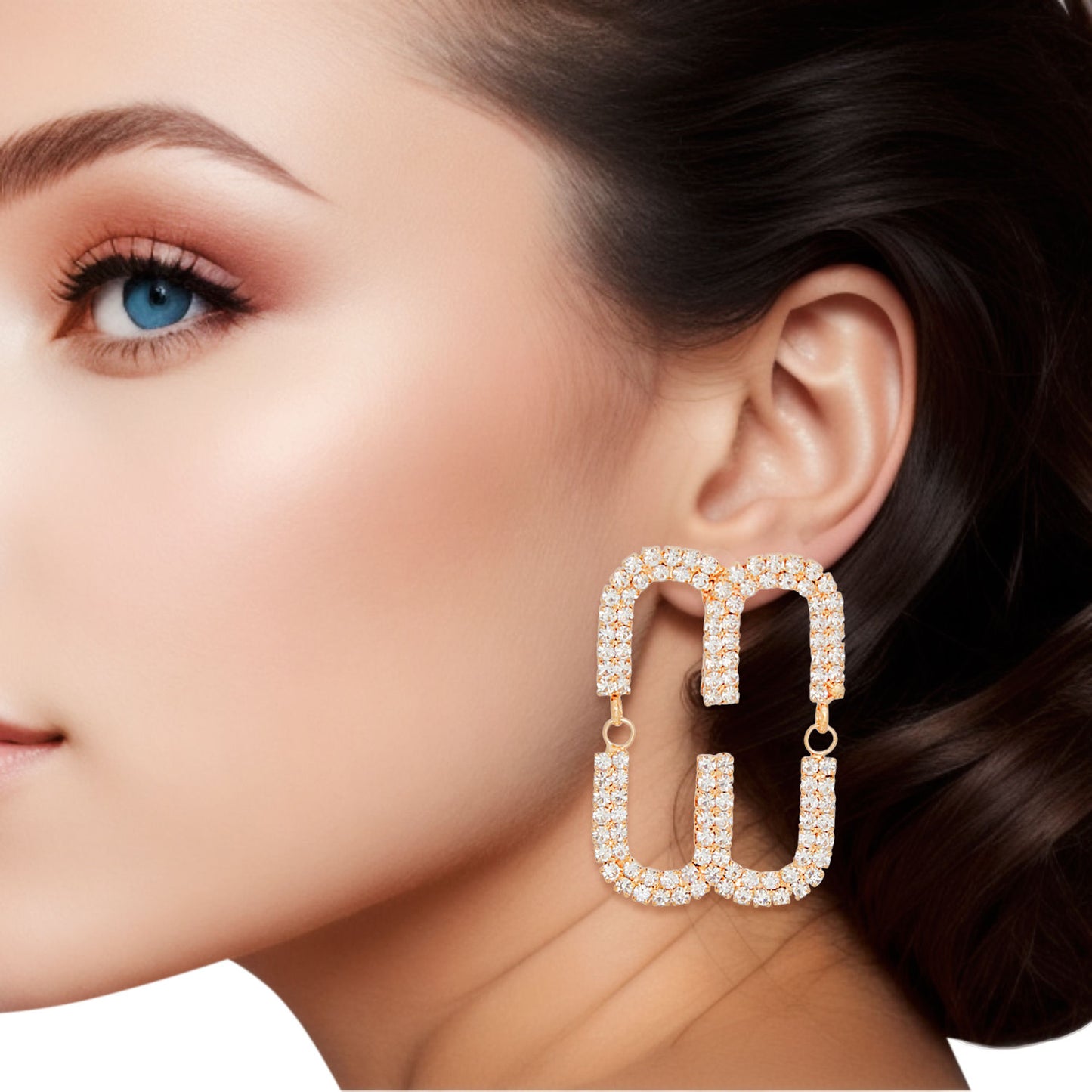 Studs Gold Pave Oval Loop Design Earrings Women