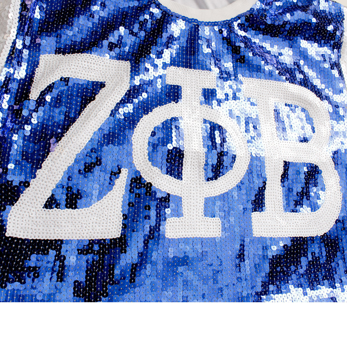 ZPB Sorority Blue and White Sequin Jersey Shirt