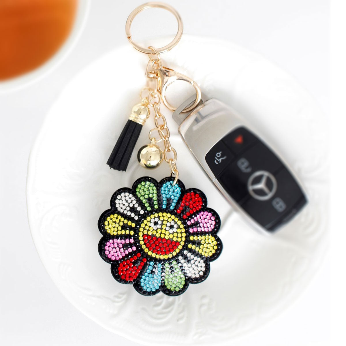 Smiley Face Flower Keychain