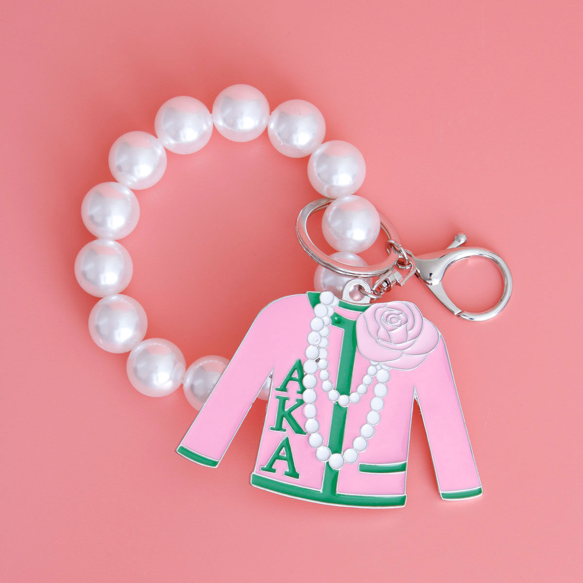 AKA Pink Green Sorority Keychain