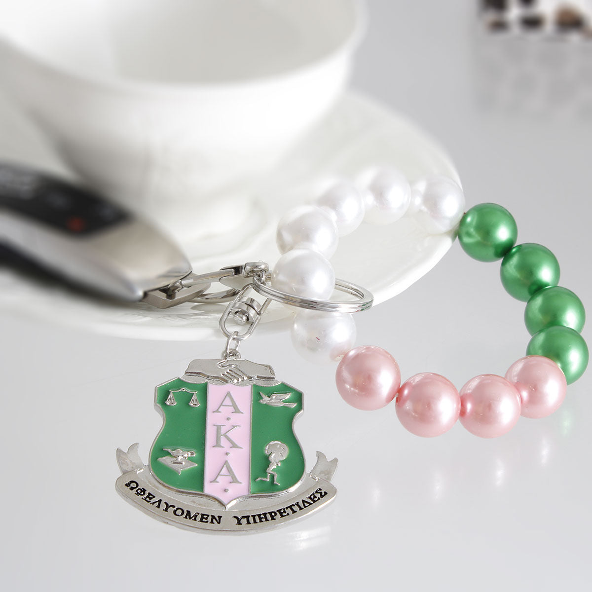 AKA Pink Green Pearl Shield Keychain