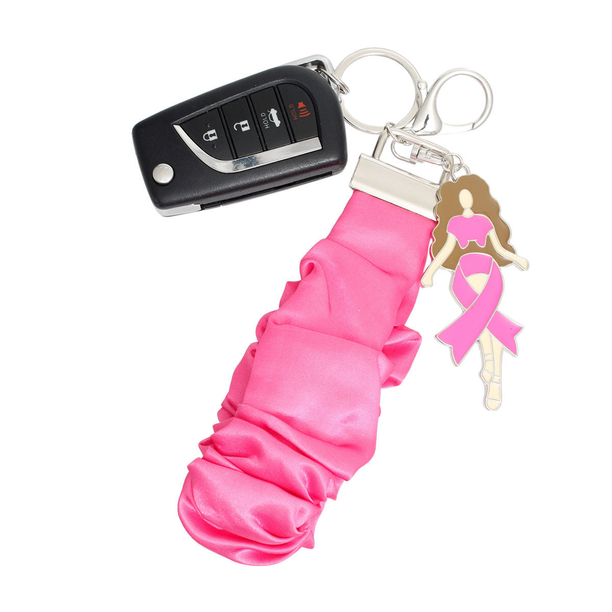 Silver Pink Wristlet Woman Keychain