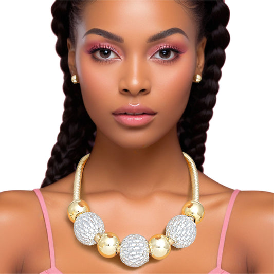 Necklace Gold Mesh Disco Ball Set for Women