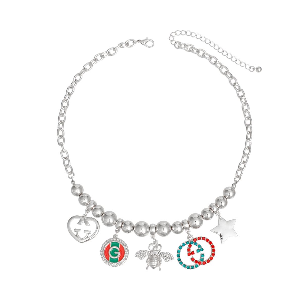 Charm Necklace Silver Red Green Luxe G for Women