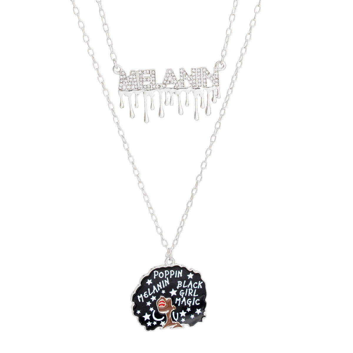 Silver Melanin Afro 2 Pcs Chains