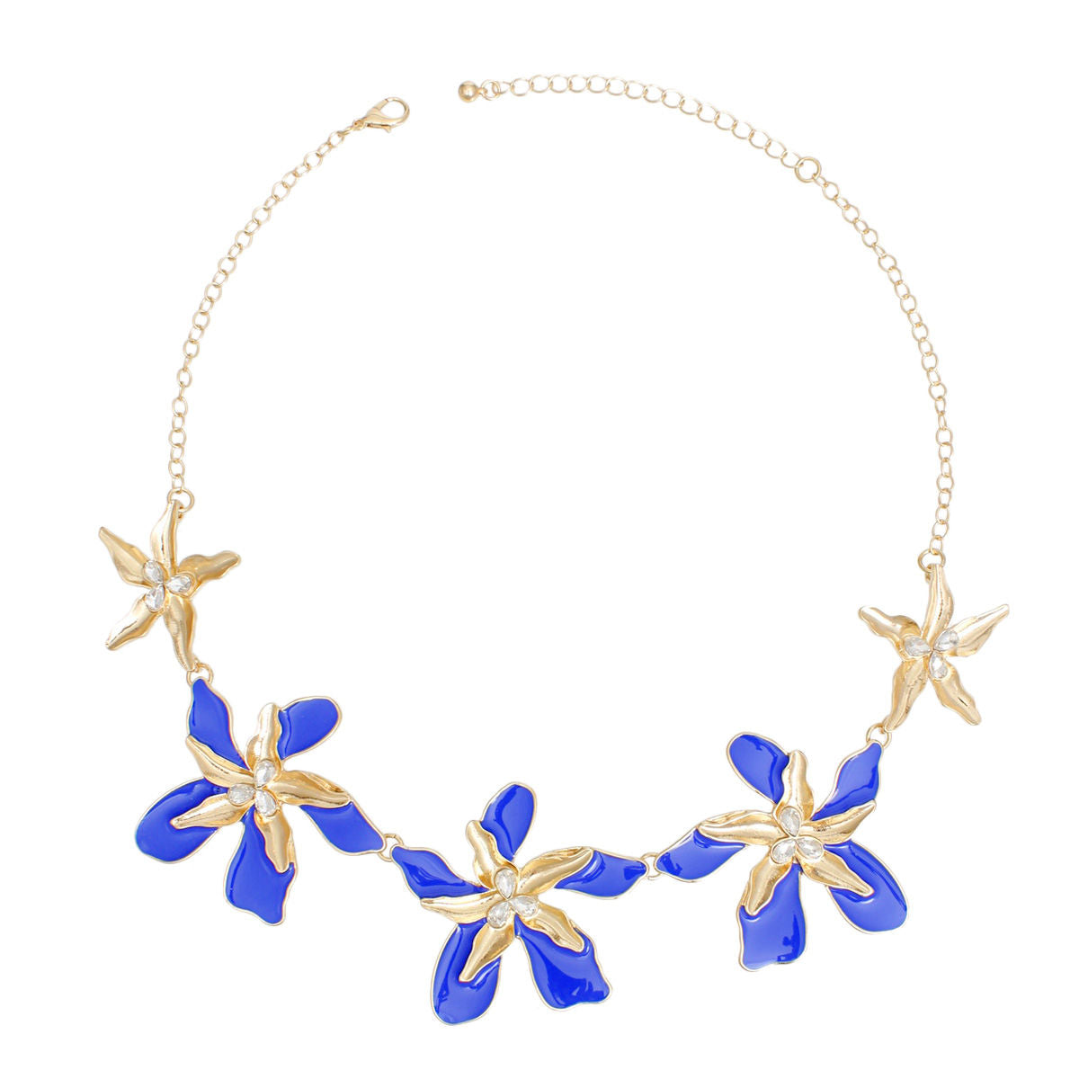 Necklace Blue Gold Tropical Flower for Women