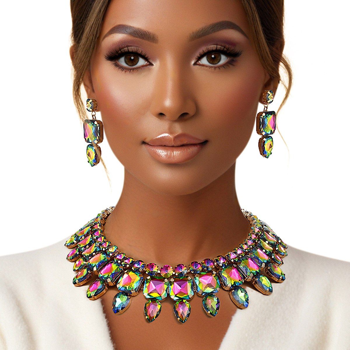 Collar Pink Green Red Carpet Ready Crystal Set