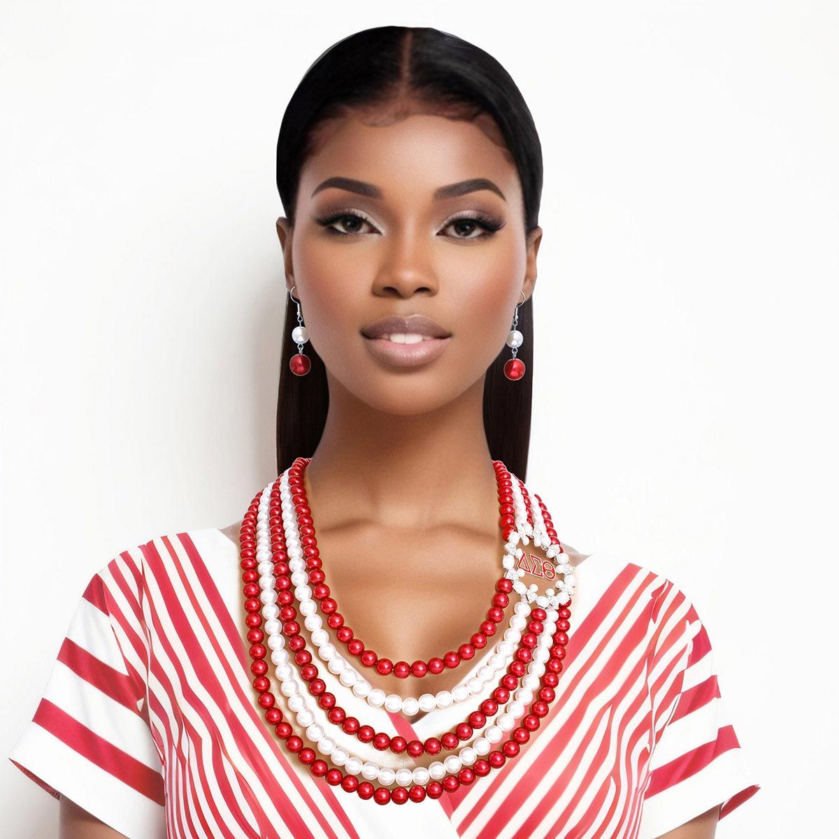 DST Necklace Red White Pearl Soror Set