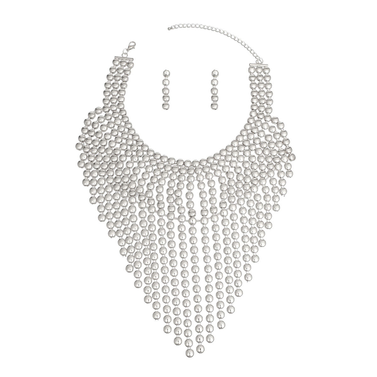 Chainmail Choker Silver Fringe Set for Women