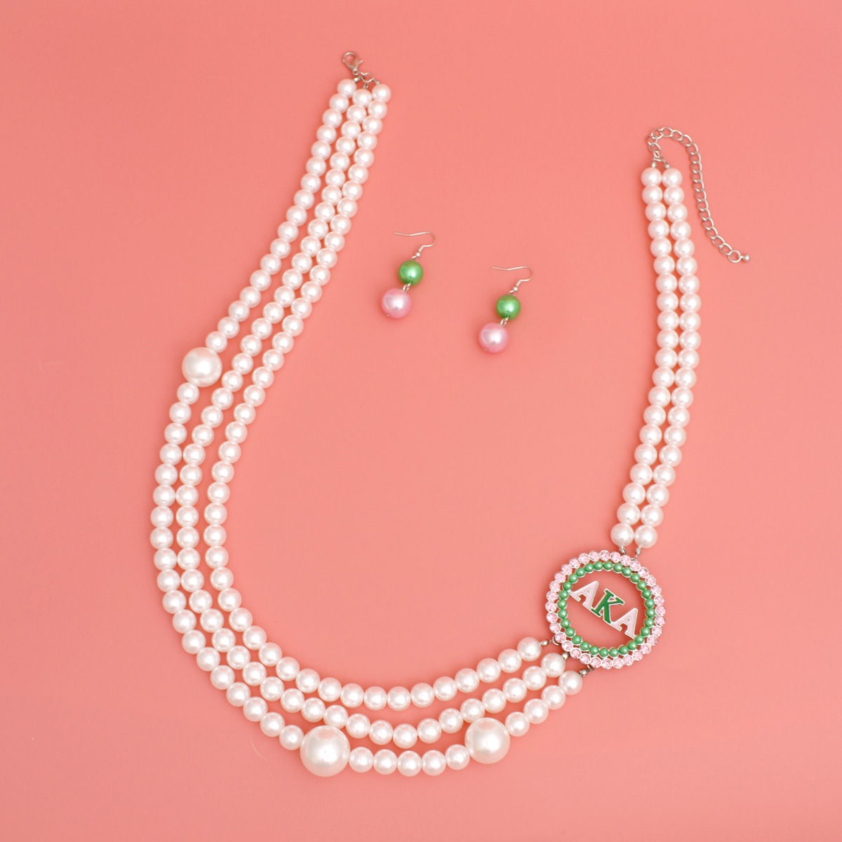 AKA Sorority White Pearl Long Brooch Necklace