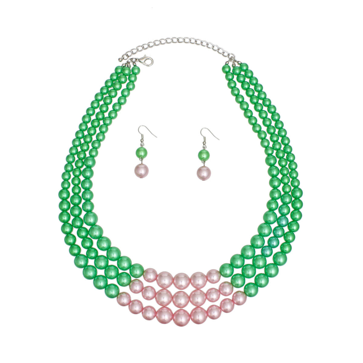 AKA Pearl Green with Pink Center 3 Strand Set