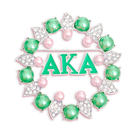 AKA Brooch Pink Green AKA Pearl Pin