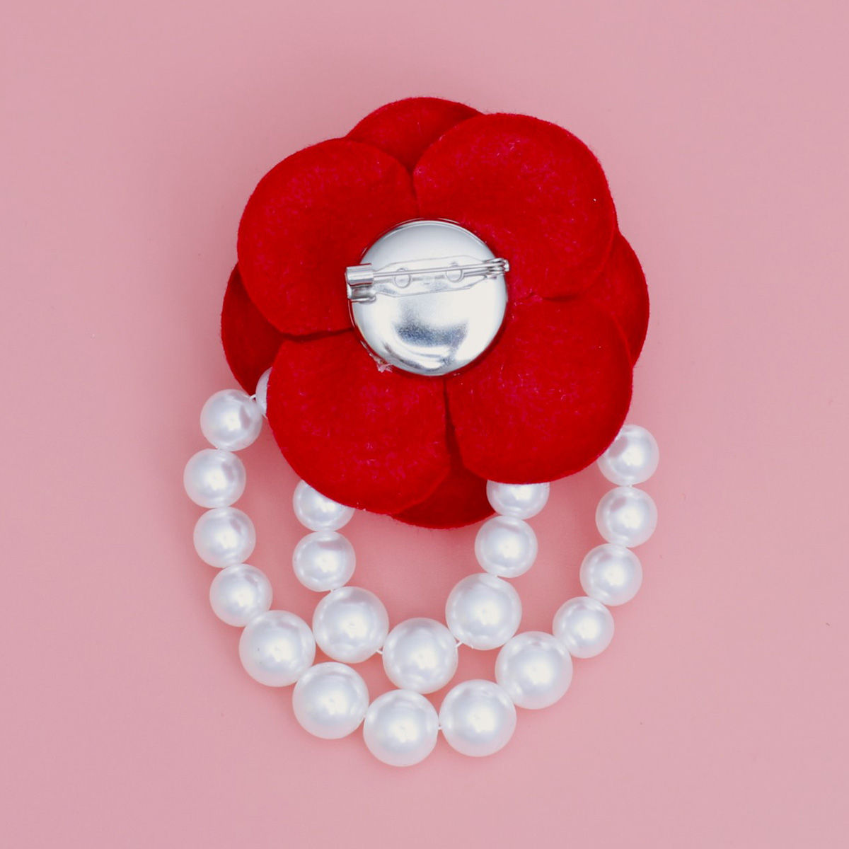 DST Sorority Red Flower Draped Pearls Brooch Pin