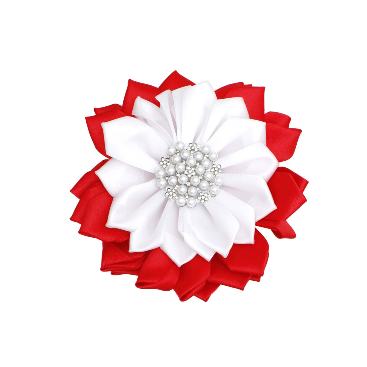 DST Sorority Red White Flower Pearl Brooch Women