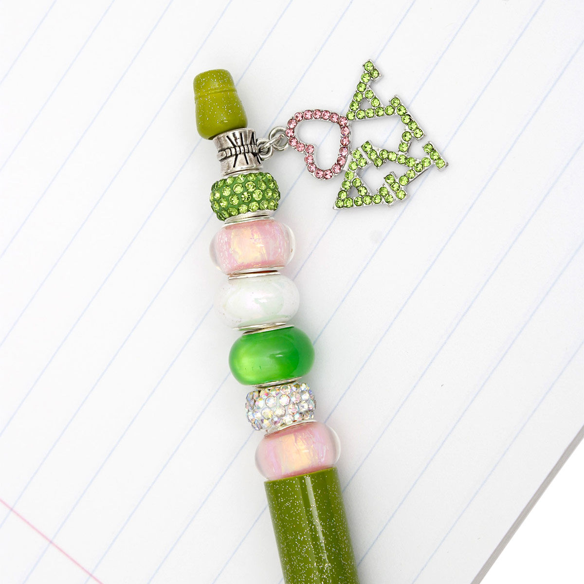 AKA Sorority Bling Bead and Charm Green Pen